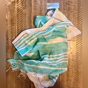 Chico's Aqua and Cream Striped Scarf NWT